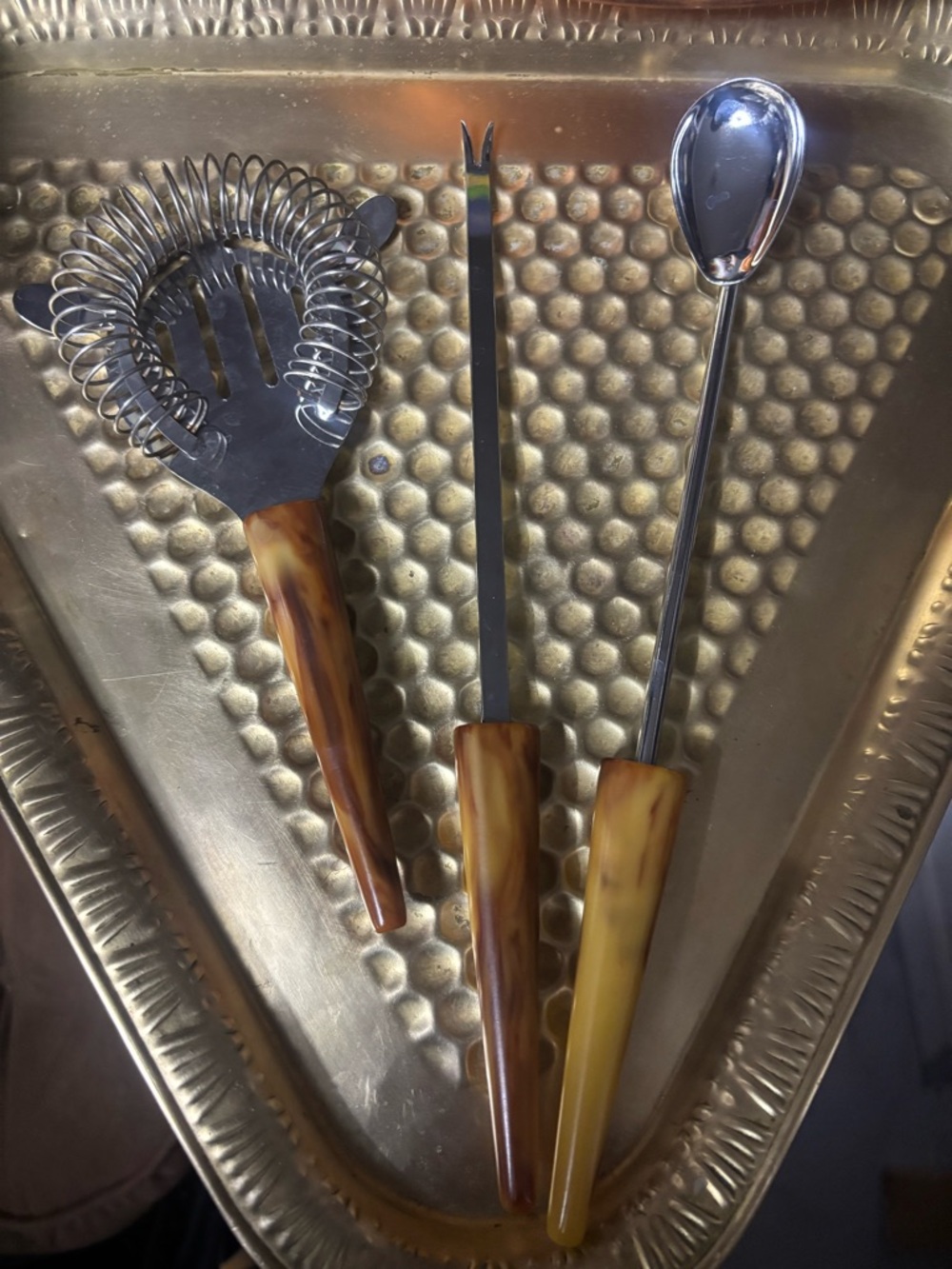 Antique Rare Sheffield Bakelite 3pc Bar Utensils Cocktails 1950 MCM